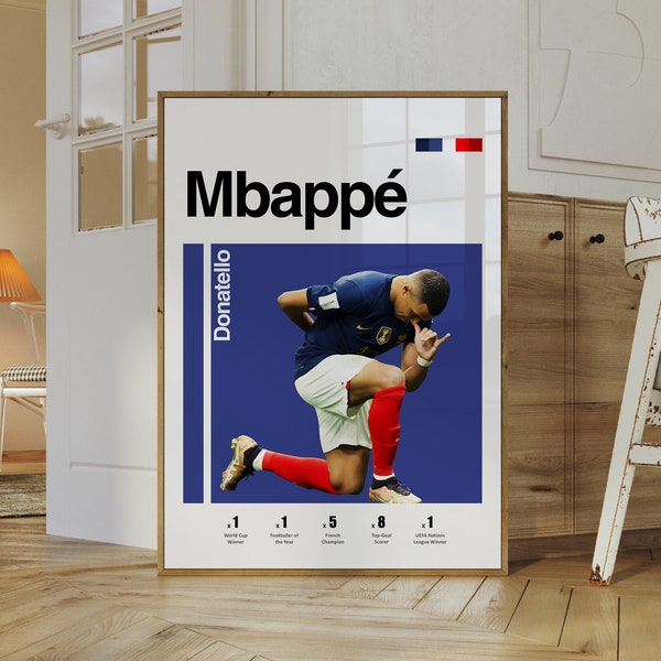 Affiche de Mbappe, supporter du PSG France, football, sport, art mural, minimaliste, décoration de bureau rétro moderne, décoration de bureau, cadeau d'impression - 1 Mo