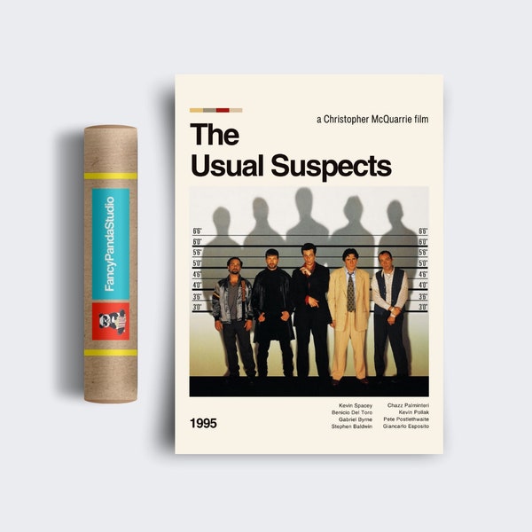 The Usual Suspects Movie Poster Cinema Wall Art Minimalist Vintage Mid-Century Modern Retro Office Bedroom Decor Quote Digital Print Gift