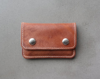 American Harness Leather Card Wallet Card Holder Full Grain Leather Flap Wallet Hermann Oak Leather Card Case Vegetable Tan Snap Card Case