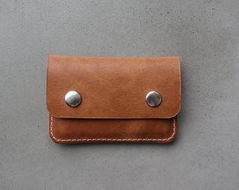 Horween Leather Card Wallet Card Holder American Full Grain Leather Flap Wallet Horween Dublin Card CaseVegetable Tan Snap Card Case