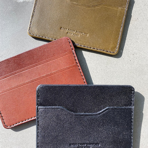 Leather Card Holder Made With Premium Pennsylvanian Bridle Leather Simple Wallet with Burnished and Dyed Edges Made in USA by Hand