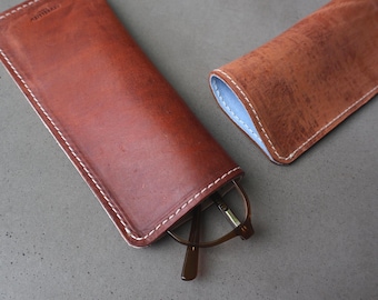 Harness Leather Eyeglass Case Microfiber Lined Hermann Oak American Leather Glass Case Sunglasses Case Handmade Glasses Sleeve
