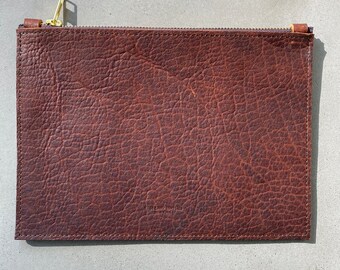 Bolsa de cuero marrón, neceser de cuero de bisonte, bolso de diario, bolso de mano de cuero, bolso de herramientas, hecho a mano en EE. UU., billetera minimalista única.