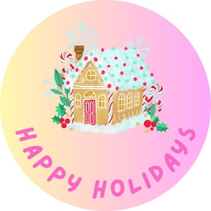 Gingerbread house, Christmas,  printable circle sticker