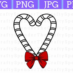 Zuckerstangen-Herz, rote Schleife, sofortiger digitaler Download, SVG-Datei, schwarz und weiß, einfarbig, Cricut, Silhouette