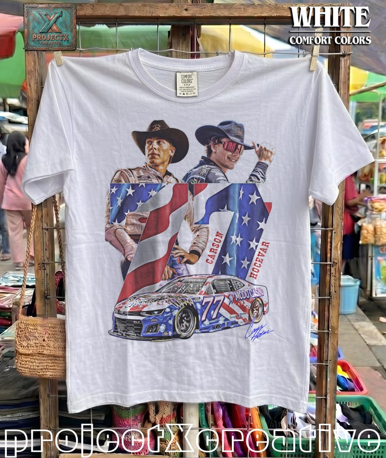 Carson Hocevar Comfort Colors Shirt, NASCAR Cup Series Graphic Tee, Number 77 Race Car T-Shirt, Vintage Motorsports Fan Gift Tee image 3