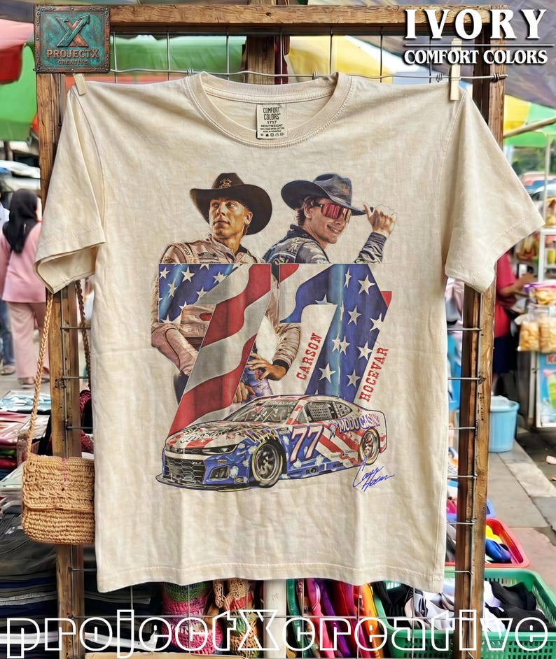 Carson Hocevar Comfort Colors Shirt, NASCAR Cup Series Graphic Tee, Number 77 Race Car T-Shirt, Vintage Motorsports Fan Gift Tee image 2