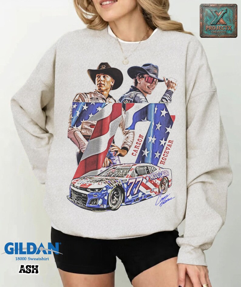 Carson Hocevar Comfort Colors Shirt, NASCAR Cup Series Graphic Tee, Number 77 Race Car T-Shirt, Vintage Motorsports Fan Gift Tee image 17