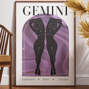 Gemini Zodiac Goddess Wall Art, Gemini Print, Zodiac Poster, Astrology Wall Art, Gemini Birthday Gift, Celestial Wall art, Horoscope Poster