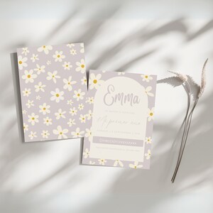 Convite digital Emma Floral Rose, cartão de convite de aniversário infantil, modelo personalizado de canva para convite de aniversário de menina