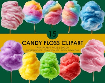 Clipart de algodón de azúcar: Gráficos PNG de algodón de azúcar pastel (Descarga digital)
