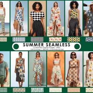 12 Sommer nahtlose Muster, Sommer digitales Papier, Boho nahtlos, druckbares Muster, tropischer Sommer, Scrapbook Papiere, kommerzielle Nutzung