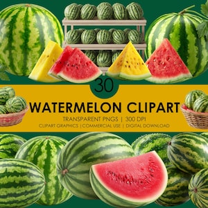 Vattenmelon Clipart Set: Realistisk sommarfrukt PNG (digital nedladdning)