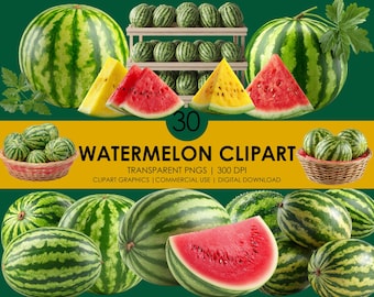 Watermelon Clipart Set: Realistic Summer Fruit PNG (Digital Download)