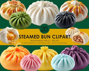 Realistic Steamed Bun Clipart, Asian Food, Bun PNG Bundle, Food Graphics, Digital Download