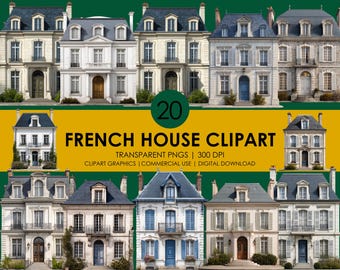 French House Clipart: Parisian Architecture PNG Graphics (Digital Download)