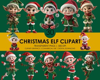 30 Christmas Elf Clipart: Holiday PNG Graphics (Digital Download)
