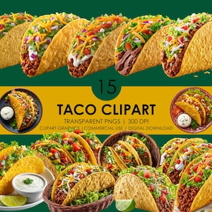 15 taco clipart, taco png, Mexicaans eten clipart, realistische taco graphics, realistische clipart, street food clipart, food png bundel
