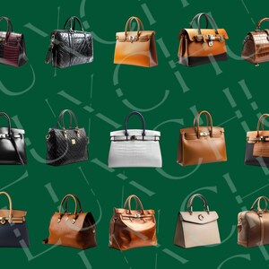 Pu&ograve; includere: Una collezione di 15 diverse borse di design in vari colori e stili, tra cui nero, marrone, bianco e beige. Le borse sono realizzate in pelle e hanno diverse trame e motivi.