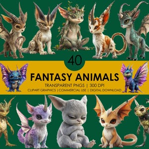 40 Fantasy animal clipart| Fantasy Creature| Animal clipart| Cartoon Animation| Cartoon Animals| Realistic clipart| Magical Fairy Tale