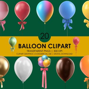 20 cliparts ballon | Décoration de fête PNG | Clipart réaliste | Graphiques de ballons| Fête d'anniversaire| PNG de ballons, lot de ballons| Ballon d'anniversaire