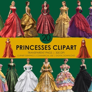 20 Princesses Clipart, Princess PNG, Cute Princess Clipart, Fairytale Girl Clipart, Royal Character PNG, Princess Bundle, Fantasy Clipart