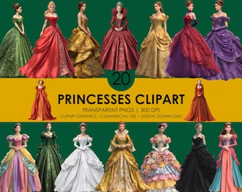 Bundle de cliparts princesse : filles de contes de fées, personnages royaux (téléchargement numérique au format PNG)