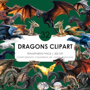 32 Dragon Clipart | Cinimatic Dragons| Fantasy dragons| Realistic clipart| Fairy Tale| Dragon Art| Dragon Graphics| Fire Dragon