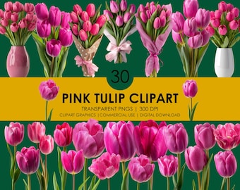 30 Pink Tulip Clipart, Tulip PNG, Realistic Tulip Clipart, Tulip Graphics, Flowers clip art, Floral Design, Pink Flowes Clipart Bundle