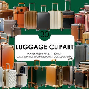 30 clipart de bagagem de luxo | clipart de mala de viagem | clipart de mala | clipart realista | png de bagagem | png de bolsa | gráficos de bagagem | png de malas de viagem