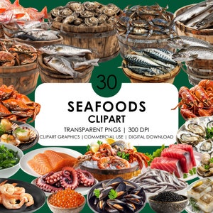 30 Meeresfrüchte Clipart| Realistische Meeresfrüchte-Clipart| Meeresfrüchte Png| Krabben, Lachs, Garnelen, Muskeln, Thunfisch, Kaviar| Digitaler Download| Kommerzielle Nutzung
