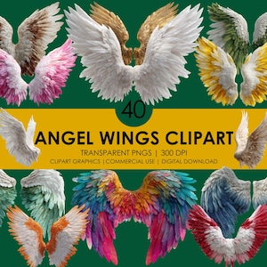 40 Angel Wings Clipart, Colorful Angel Wing PNG, Rainbow Wings Clipart, Spiritual Clipart Bundle, Fantasy Wing Illustration, Realistic Wings