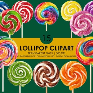 15 Lollipop Clipart, Realistic Candy PNG, Swirl Lollipop Png, Colorful Sweet Clipart, Confectionery Graphics, Treat Design, Candy clipart