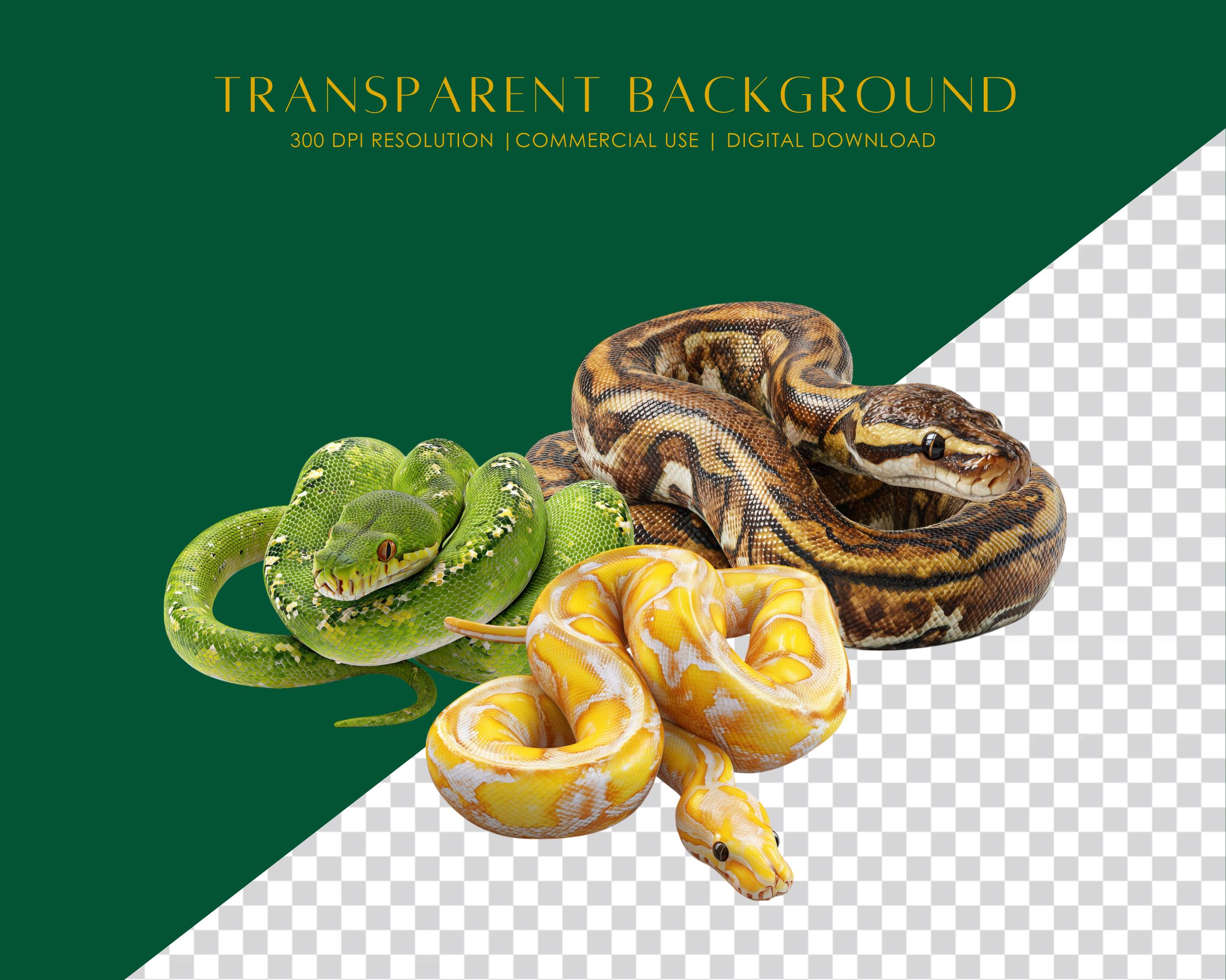 Realistic Python Snake Clipart: Jungle Animal PNG Bundle (digital ...