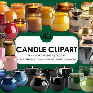 40 Candle Clipart| Candle Png| Realisic Candle| Candle for Mockup| Scented Candle| Candle graphics with flame| Candle overlays| Candle Jar
