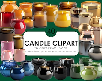 May include: A collection of 40 candle clipart images in various colors and styles. The candles are in a variety of shapes and sizes, including round, square, and rectangular. The clipart is perfect for use in digital projects, such as websites, social media, and presentations.