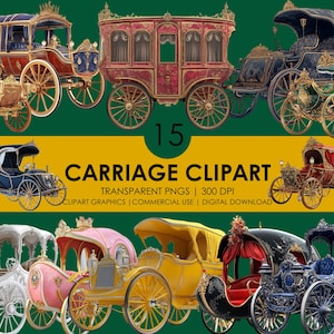 15 Clipart di carrozza/Clipart di carrozza fantasy/Carrozza magica/Carrozza da fiaba/Clipart stravagante/Grafica di carrozza/Clipart realistica