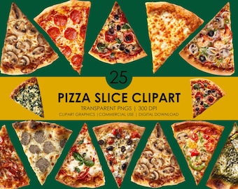 Realistische Pizza Stück Clipart, Essen PNG, Italienisches Fast Food Bundle, Pepperoni-Käse Grafiken, digitaler Download