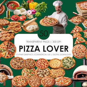 50 Pizza-Liebhaber-Clipart-Elemente, hochwertiges PNG, realistisches Pizza-Clipart-Bundle, digitaler Download, kommerzielle Nutzung