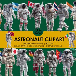 25 imágenes prediseñadas de astronautas con banderas de países, imágenes prediseñadas espaciales, banderas del mundo, imágenes PNG de astronautas, astronautas realistas, gráficos internacionales de astronautas