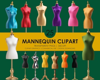 Clipart etalagepop: jurkvorm, modeontwerpafbeeldingen, naaistudio, realistische clipart (digitale download)