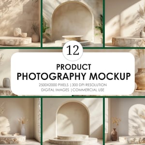 12 Product photography mockup Bundle| Podium Mockup| Minimal Product backdrop| Display Mockups Beige backgrounds| Product showcase mockup