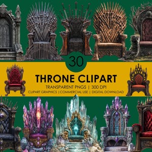 30 Fantasy Thron Clipart | Zauberhafter Sitz Skurril Clipart | Throngrafiken |  König & Königin Thron | Realistische Clipart | Königlicher Sessel