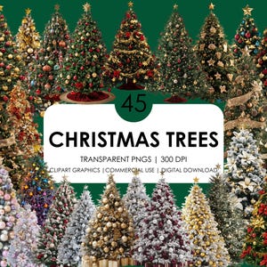 45 cliparts réalistes de sapin de Noël| Fichiers PNG de haute qualité | Clipart Noël |  Clipart vacances | Clipart festif | Graphiques de Noël| Noël