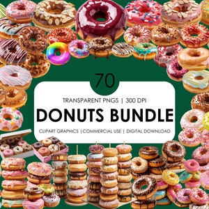 70 donuts Bundle Clipart, pack de donuts réalistes de haute qualité, téléchargement numérique instantané, usage commercial