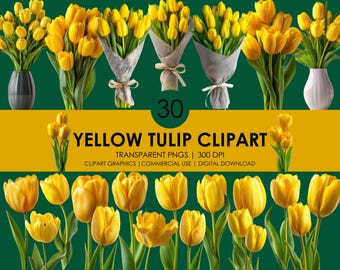 Yellow Tulip Clipart Bundle: Realistic Floral PNG Graphics (Digital Download)