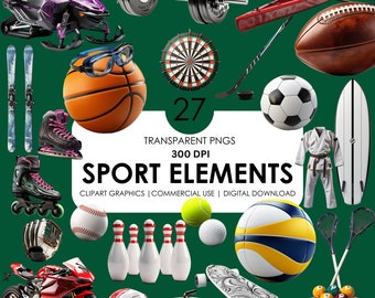 Sport Elements Clipart: PNG Grafiken, realistische Clipart (digitaler Download)