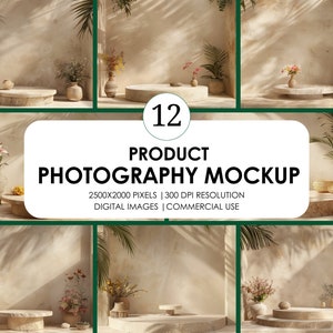12 Product photography mockup Bundle| Podium Mockup| Minimal Product backdrop| Display Mockups Beige backgrounds| Product showcase mockup