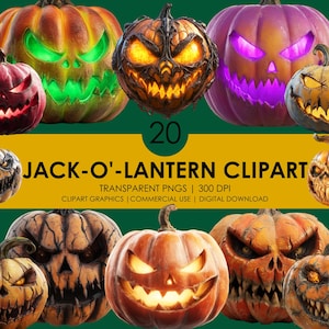Jack-o&#39;-lantern Clipart: Spooky Pumpkin PNG Graphics (Digital Download)