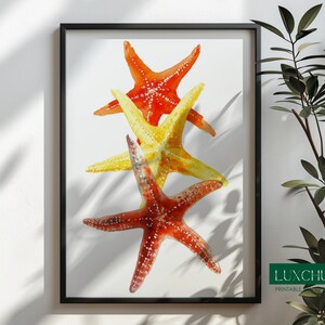 Starfish, PRINTABLE Watercolor Starfish Wall Art, High Quality Printable Poster, Digital Print, Coastal Home Decor, Digital Download